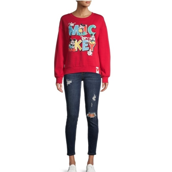 NWT Mickey Mouse red lightweight sweatshirt side slit XL Juniors - Picture 1 of 8